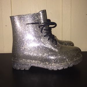 Cute Silver Sparkle Combat Boots