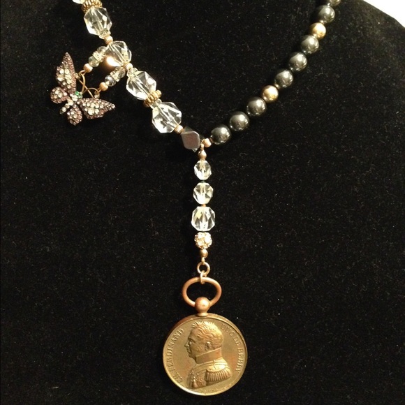 Vintage Reworked Ferdinand Coin Brooch Necklace