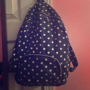 Navy blue polka dot bookbag