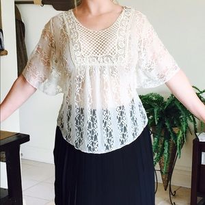 Lace boho peasant top