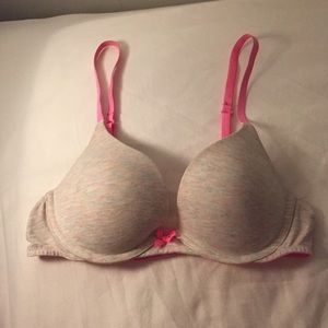 Pink and grey plunge push-up bra