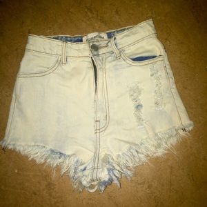 Distressed high waisted denim shorts