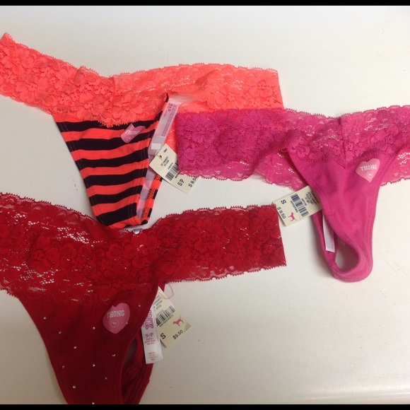 Victoria's Secret Pink lace trimmed thongs (3) - S