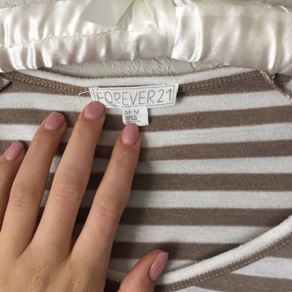 Striped Forever 21 Top White and Tan - Picture 3 of 3