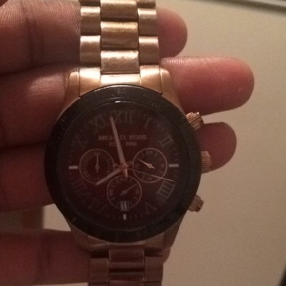Michael Kors Gold, Black & Burgundy Wrist Watch.