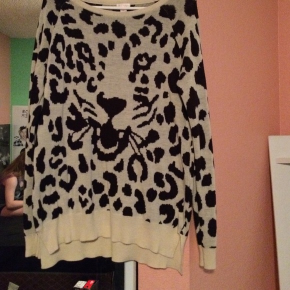 Cream colored jaguar/cheetah oversized sweater
