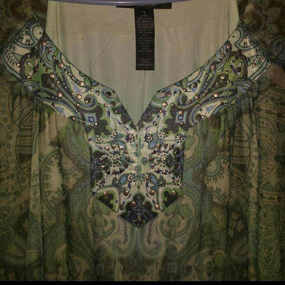 Green floral print midi length