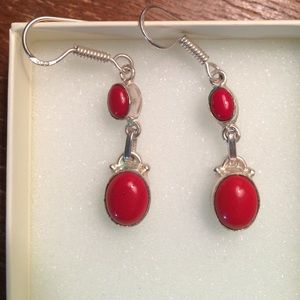 Red carnelian and silver earrings
