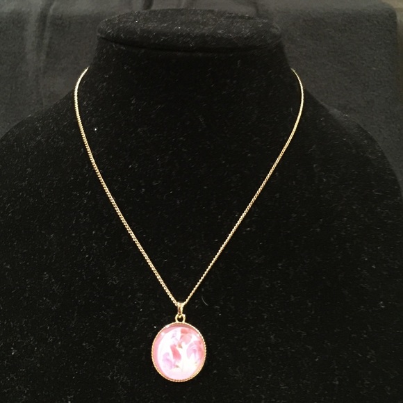 *Birthstone flower printed pendant necklace