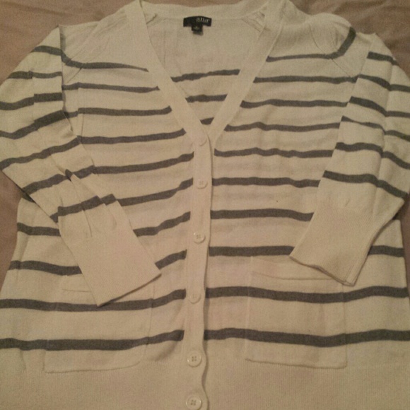 white and gray striped cardigan