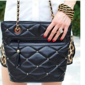 Black Quilted Purse with golden studs