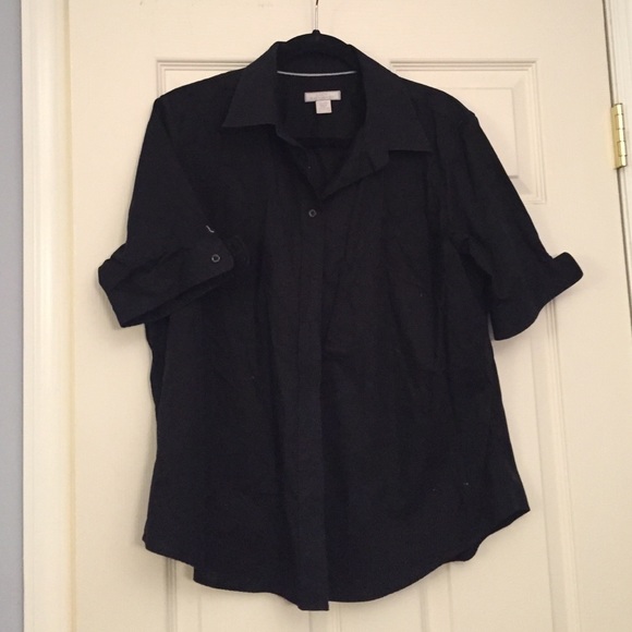 Black Button Down Short Sleeve Top