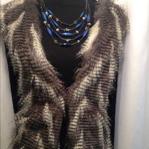 Grey, Black & White Faux Fur Vest Jacket.