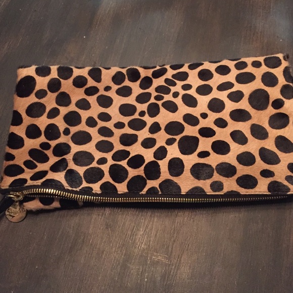 Clare Vivier leopard foldover clutch