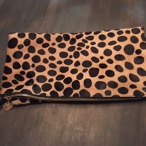 Clare Vivier leopard foldover clutch