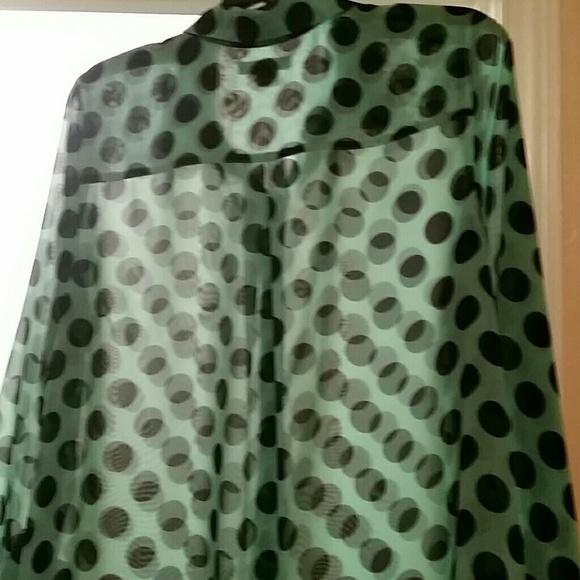 Long sleeve lime green with navy blue polka dots. - Picture 3 of 3
