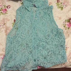 Turquoise sleeveless button down