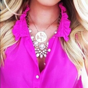 Nicky top in fuchsia pink ruffle collar blouse
