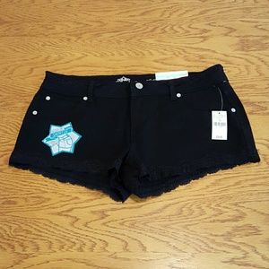 NWT Black Lace Trim Jean Shorts 13