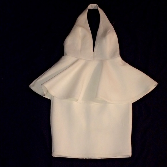 MISS AVENUE White Peplum Halter Dress