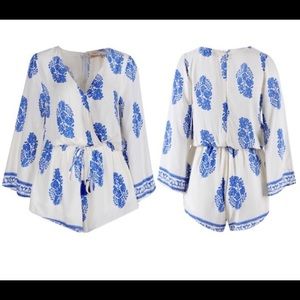 Boho white and blue romper