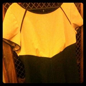 Tan and black sheath dress