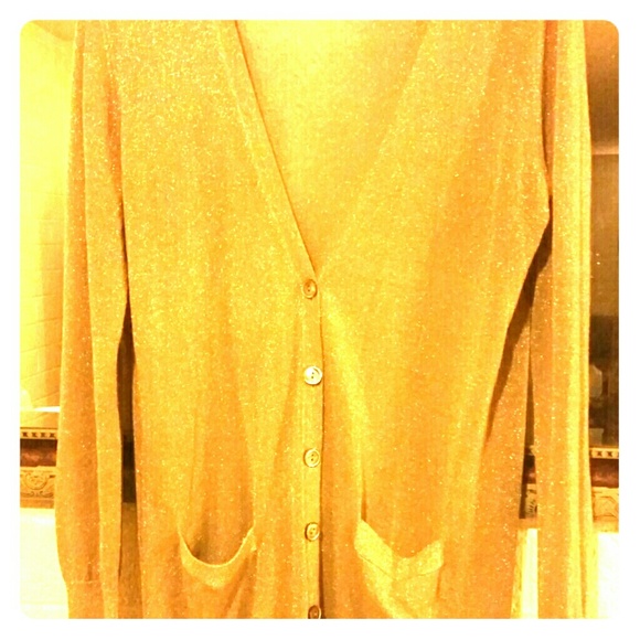Shimmery gold long cardigan with pockets - Picture 1 of 3