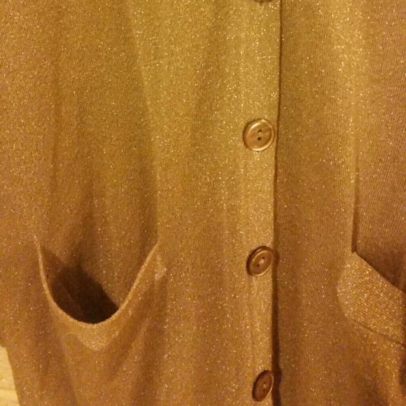 Shimmery gold long cardigan with pockets - Picture 2 of 3