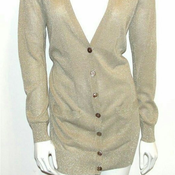 Shimmery gold long cardigan with pockets - Picture 3 of 3