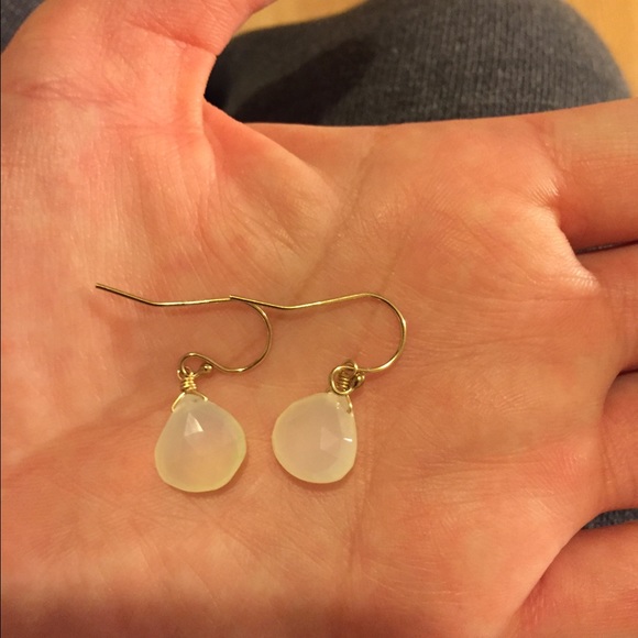 14 k gold greenish, yellowish chalcedony earrings