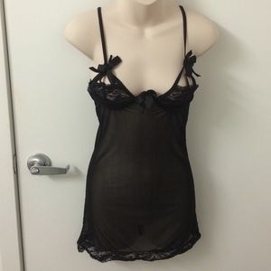 Small black sheer mesh sexy lingerie nightie slip