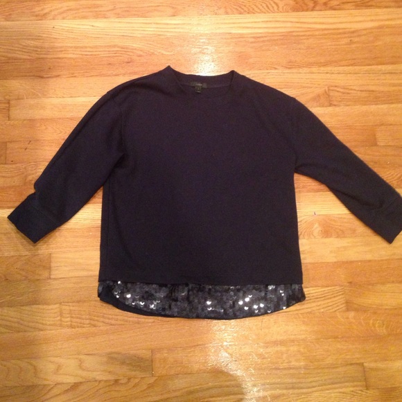 JCrew 3/4 sleeve navy blue sweater with sequins