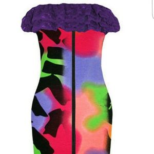 Graffiti ruffled  tube top dress