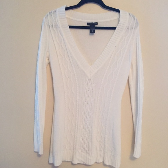 Long White V-Neck Sweater