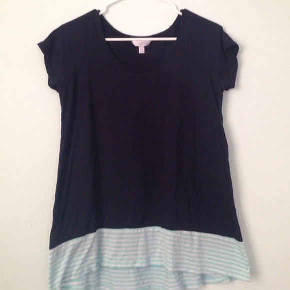 Navy blue w/ aqua stripes Charming Charlie tee