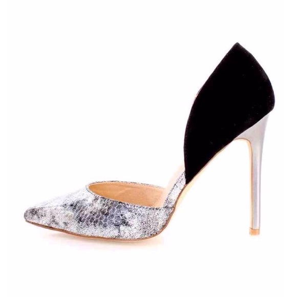 Silver/Black Snake Skin Style Heels - Picture 3 of 4