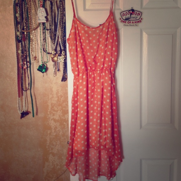 Orange and white polka dot dress