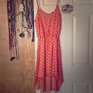 Orange and white polka dot dress