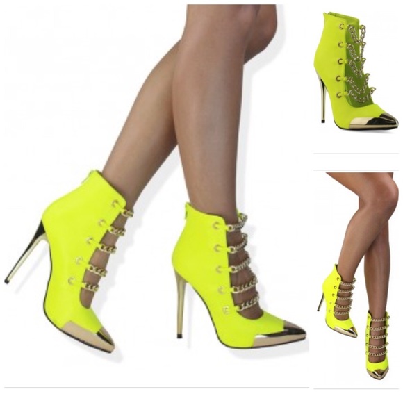 Neon yellow Gold Lace up Booties