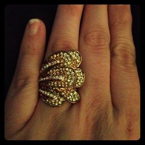 Cocktail gold and crystal accent ring