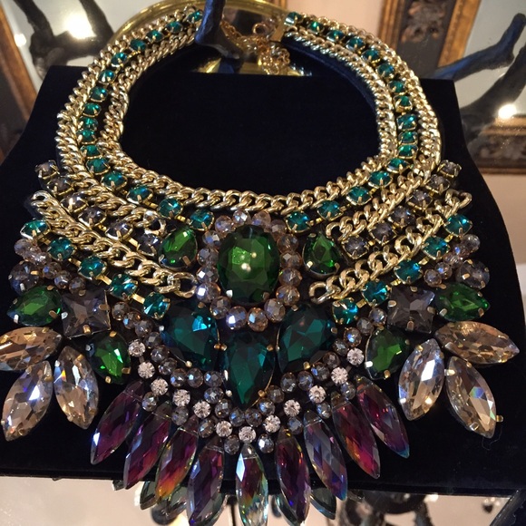 Statement jeweled bib necklace