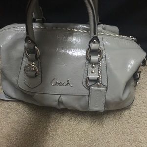Gray patten leather Coach satchel