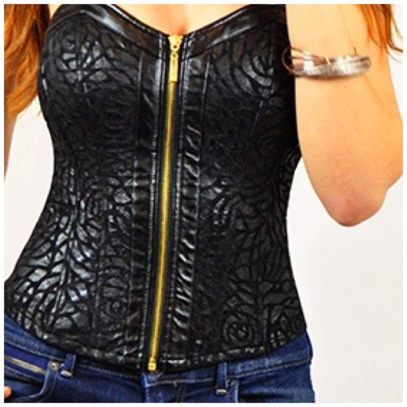 Black Leather Trimmed Corset