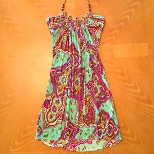 Sky Halter Mini Dress Jewel Neck