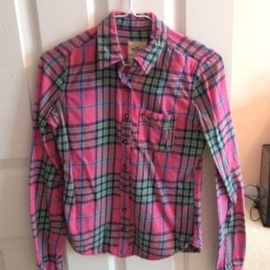 Pink and Green plaid button up.