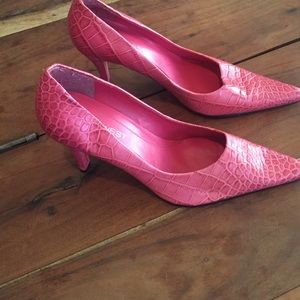 Pink faux crocodile heels
