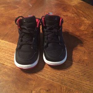 Black, gray & red Nike Jordan's