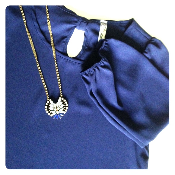 Navy Bow Back Long Sleeve Blouse