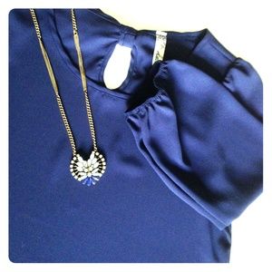 Navy Bow Back Long Sleeve Blouse