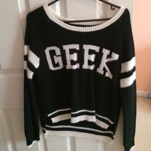 "GEEK" knit sweater.